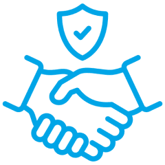 Handshake icon with shield and checkmark.